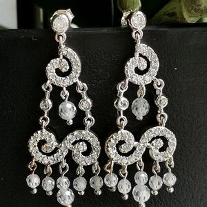 New, sterling silver cz chandelier earrings